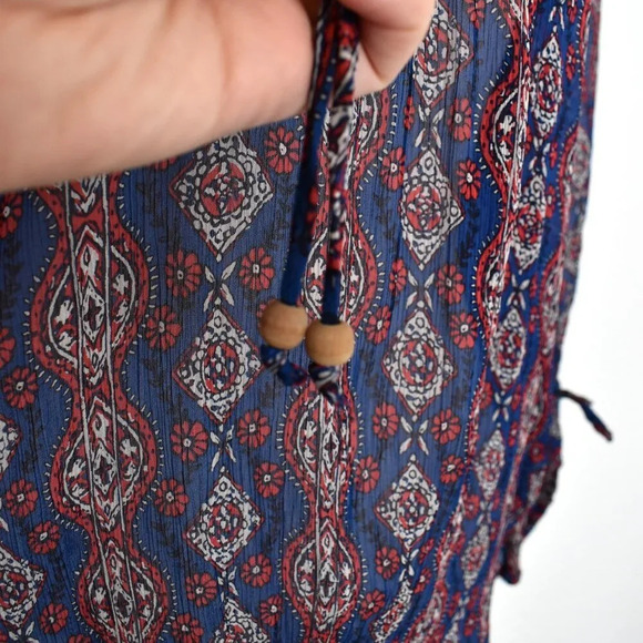 Lucky Brand Floral Crochet Peasant Blouse Sz M Crinkle Sheer Southwestern Boho - Picture 8 of 16